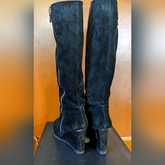 FRANCO SARTO Black Leather Suede Knee-high Wedge Boots, Zip-Up, Size 8 - Picture 3 of 8